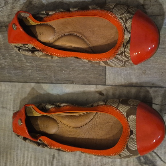 Coach Women's Orange and Brown Ballet Flats - Picture 2 of 9